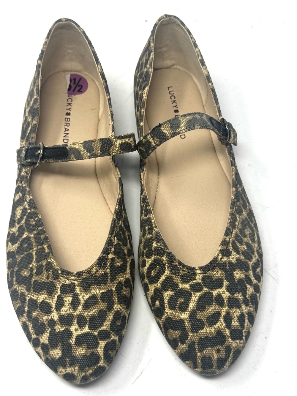 Lucky Brand Mary Jane Ballet Flat Leopard Print Brown Black Sz 8.5